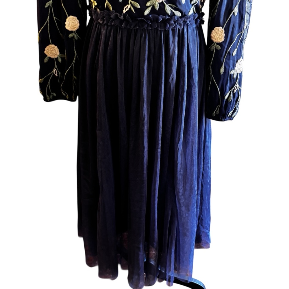 JessaKae Leah Ryder Navy Floral Embroidered Midi Dress, Tulle Skirt, Small - Picture 4 of 14